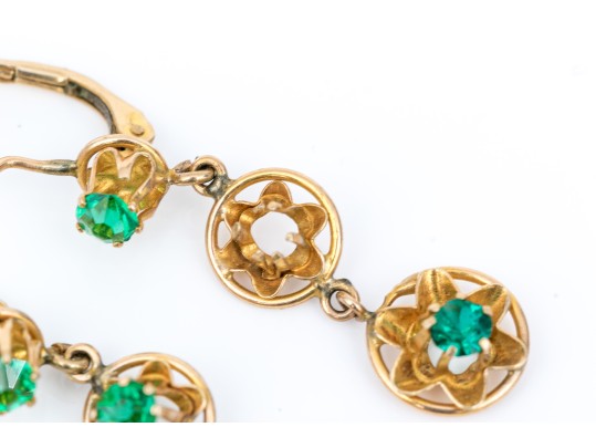 14k Yellow Gold Pretty Green Cz Drop Earrings