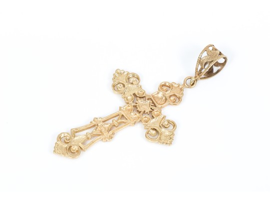 14k Yellow Gold Beautiful Large Filigree Cross