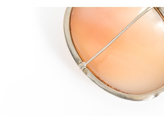 14k White Gold Chased Frame Cameo Brooch/pendant