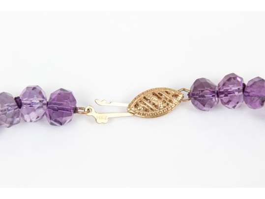 Elegant Faceted Purple Amethyst Bead Necklace, With A  14k Yellow Gold Clasp