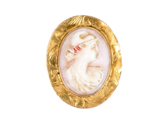 10k Yellow Gold Small Wide Framed Pink Cameo Brooch/pendant