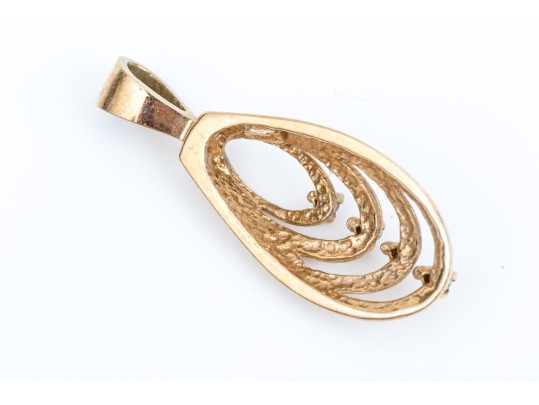 14k Yellow Gold Contemporary Open Graduated White Sapphire Set Pendant