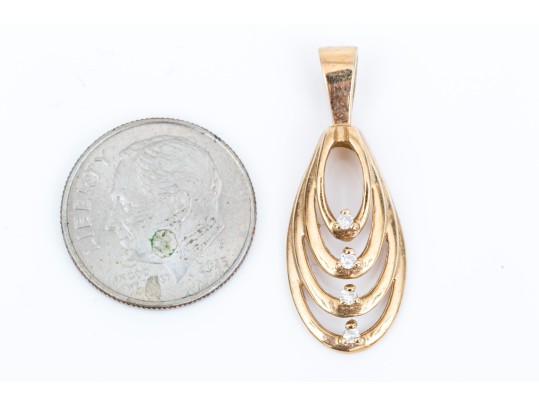 14k Yellow Gold Contemporary Open Graduated White Sapphire Set Pendant