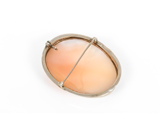 14k White Gold Chased Frame Cameo Brooch/pendant