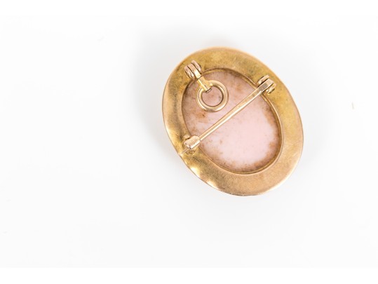 10k Yellow Gold Small Wide Framed Pink Cameo Brooch/pendant