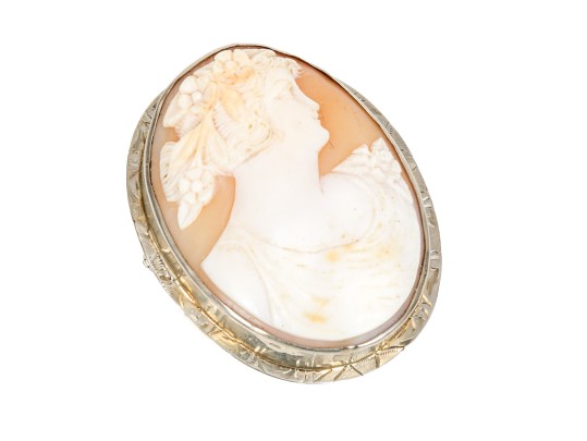 14k White Gold Chased Frame Cameo Brooch/pendant