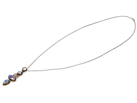Sterling Silver Cable Chain Necklace With A Beautiful Moonstone Stacked Pendant