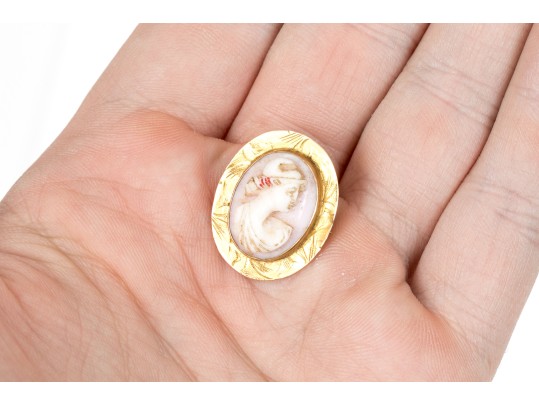 10k Yellow Gold Small Wide Framed Pink Cameo Brooch/pendant