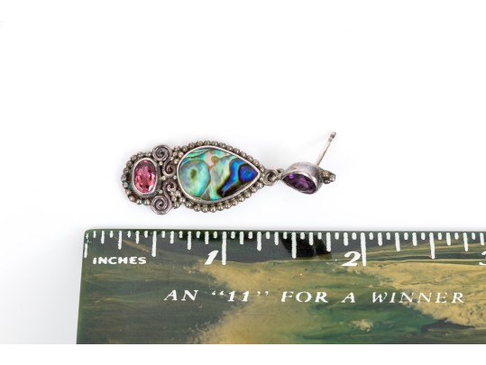 Pair Of Beautiful Sterling Silver And Abalone Jewelry Pieces, Assorted Motifs