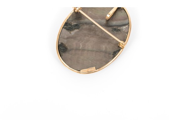14k Yellow Gold Pretty Black Mother-of-pearl Simply Framed Cameo Brooch/pendant