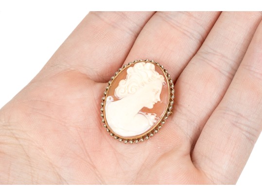 10k Yellow Gold Vintage Twisted Framed Cameo Pin/pendant