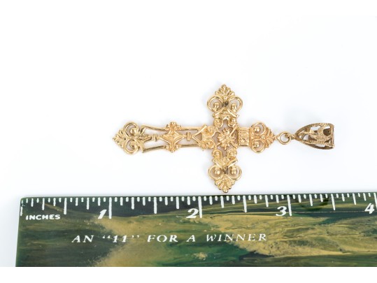 14k Yellow Gold Beautiful Large Filigree Cross