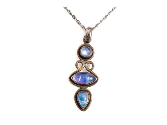 Sterling Silver Cable Chain Necklace With A Beautiful Moonstone Stacked Pendant