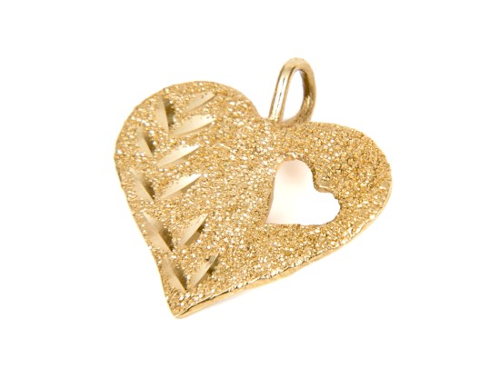 14k Yellow Gold Striking Diamond Cut And Sandblasted Finished Heart Charm