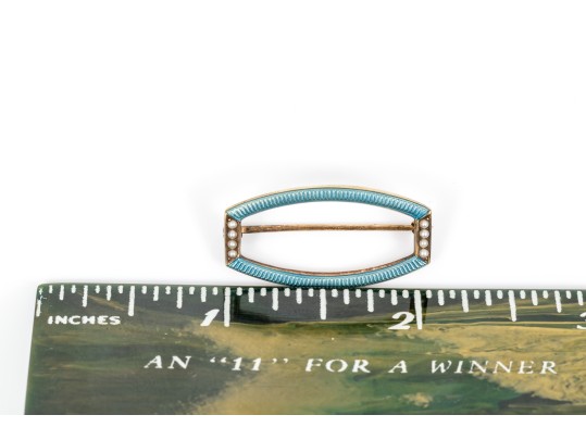 14k Yellow Gold Beautiful Vintage Enamel And Seed Pearl Scatter Pin