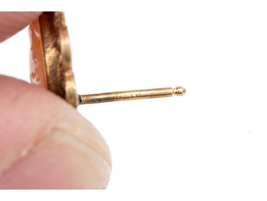 14k Yellow Gold Collection Of Filigree Framed Earrings, Including Cameo And Cz Set