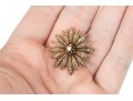 14k Yellow Gold Pretty Antique Flower Motif Seed Pearl Pin/pendant, With Diamond