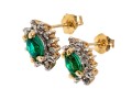 14k Yellow Gold Emerald And Diamond Halo Earrings, 10k Clutches