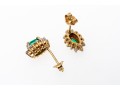 14k Yellow Gold Emerald And Diamond Halo Earrings, 10k Clutches