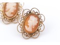 14k Yellow Gold Collection Of Filigree Framed Earrings, Including Cameo And Cz Set