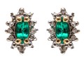 14k Yellow Gold Emerald And Diamond Halo Earrings, 10k Clutches