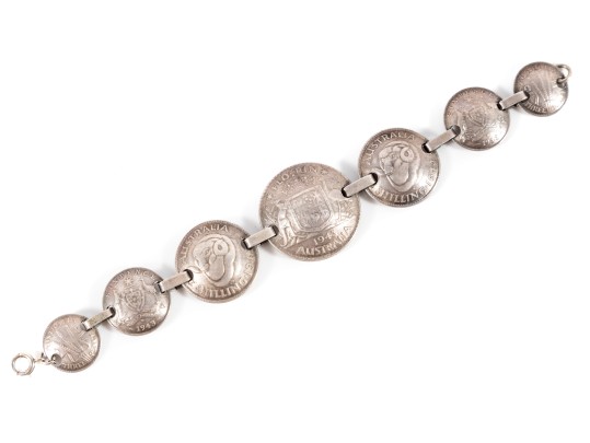 1940's Australian Silver Coin Trench Art Endearment Bracelet