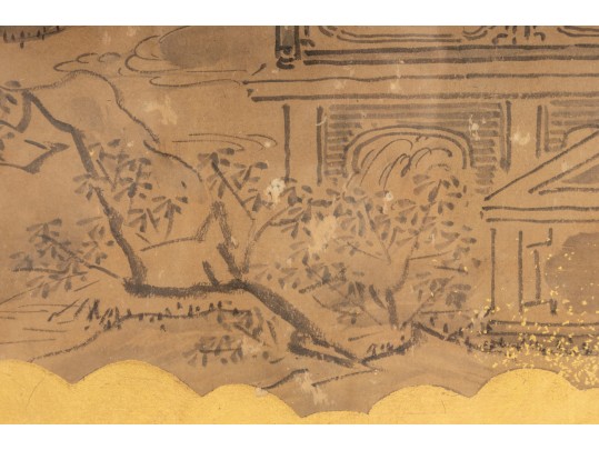 Pair Of Gilt Vintage Chinese Ink Illustrations 