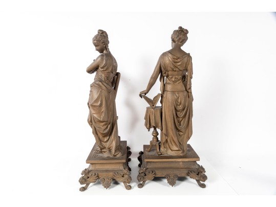Pair Of Neoclassical Iron Women Figures