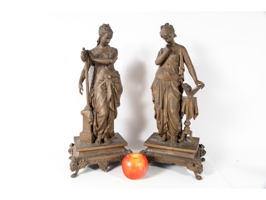 Pair Of Neoclassical Iron Women Figures