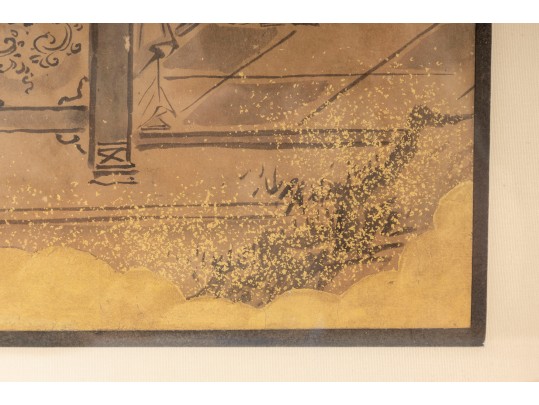 Pair Of Gilt Vintage Chinese Ink Illustrations 