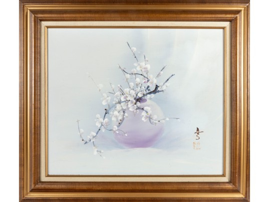 Asian Oil On Masonite Board Still-Life Painting