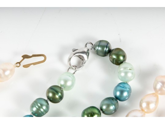 Rose Pink & Green Cultured Pearl Necklaces