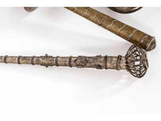 Tibetan Silver Smoking Pipe & Prayer Wheel