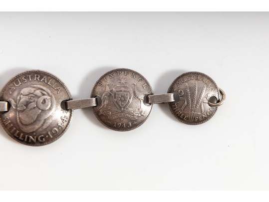 1940's Australian Silver Coin Trench Art Endearment Bracelet