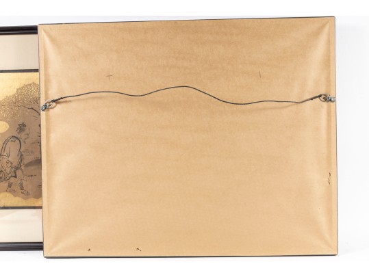 Pair Of Gilt Vintage Chinese Ink Illustrations 