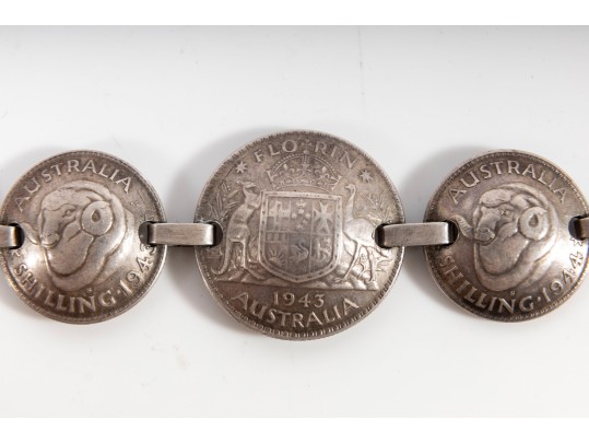 1940's Australian Silver Coin Trench Art Endearment Bracelet