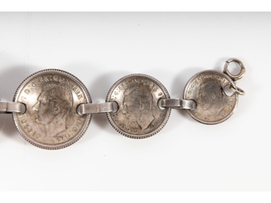 1940's Australian Silver Coin Trench Art Endearment Bracelet