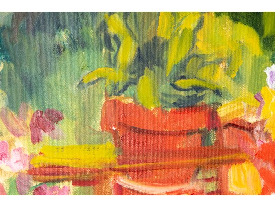 Hannah Cole Buie (American, B. 1955) Oil On Canvas Patio Scene