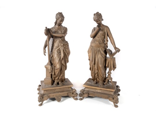 Pair Of Neoclassical Iron Women Figures