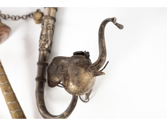 Tibetan Silver Smoking Pipe & Prayer Wheel