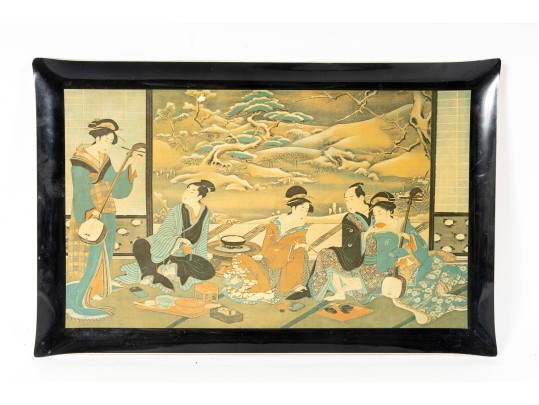 Chinese Tray & Hand-Painted Folding Fan