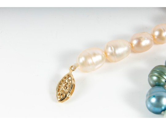 Rose Pink & Green Cultured Pearl Necklaces