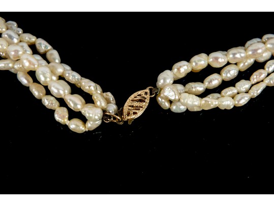 Multi-Threaded Miniature Cultured Pearl Necklace 