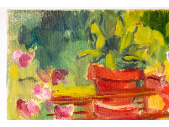 Hannah Cole Buie (American, B. 1955) Oil On Canvas Patio Scene