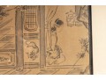 Pair Of Gilt Vintage Chinese Ink Illustrations 