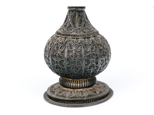 Antique Persian Silver Filigree Rose Water Bottle, 6.745 Troy Ozs. 