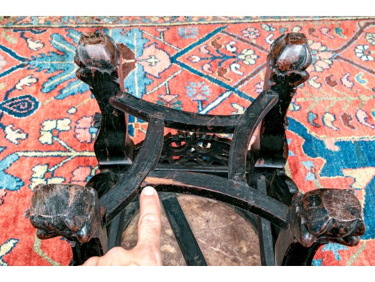 Chinese Carved Wood And Marble Plant Stand