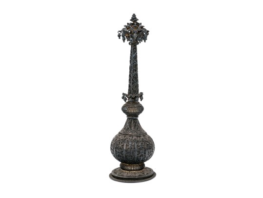 Antique Persian Silver Filigree Rose Water Bottle, 6.745 Troy Ozs. 