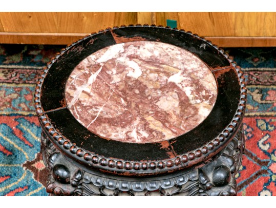 Chinese Carved Wood And Marble Plant Stand