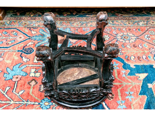 Chinese Carved Wood And Marble Plant Stand